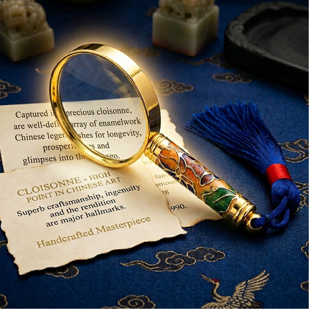 cloisonné handle pocket magnifier